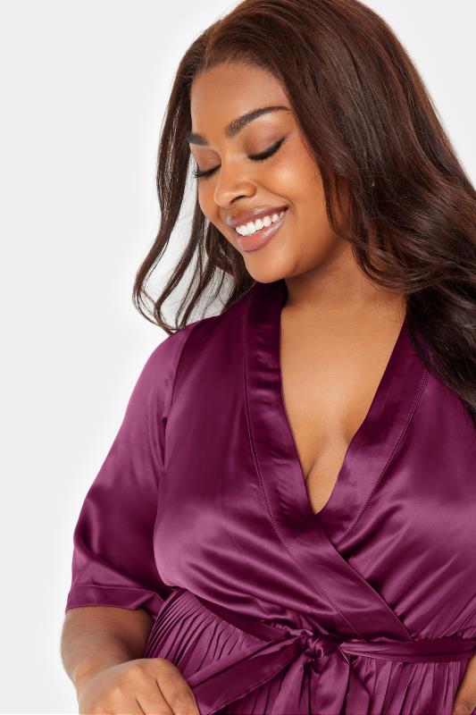 YOURS LONDON Plus Size Purple Satin Pleated Wrap Dress | Yours Clothing 4