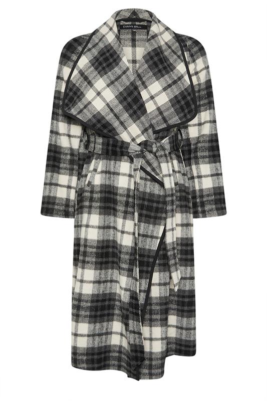 EVANS Plus Size Black & White Check Waterfall Coat | Evans 7