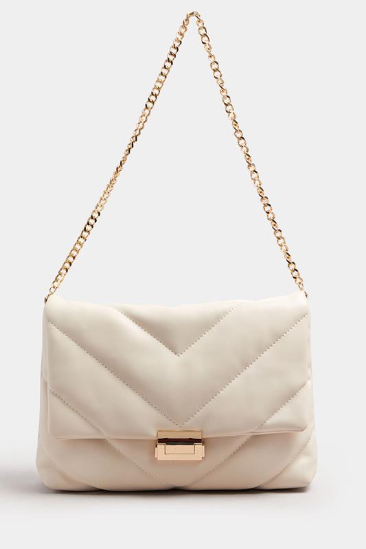 White Faux Leather Quilted Shoulder Bag