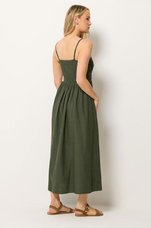 LTS Tall Women's Olive Green Linen Embroidered Midi Dress | Long Tall Sally 4
