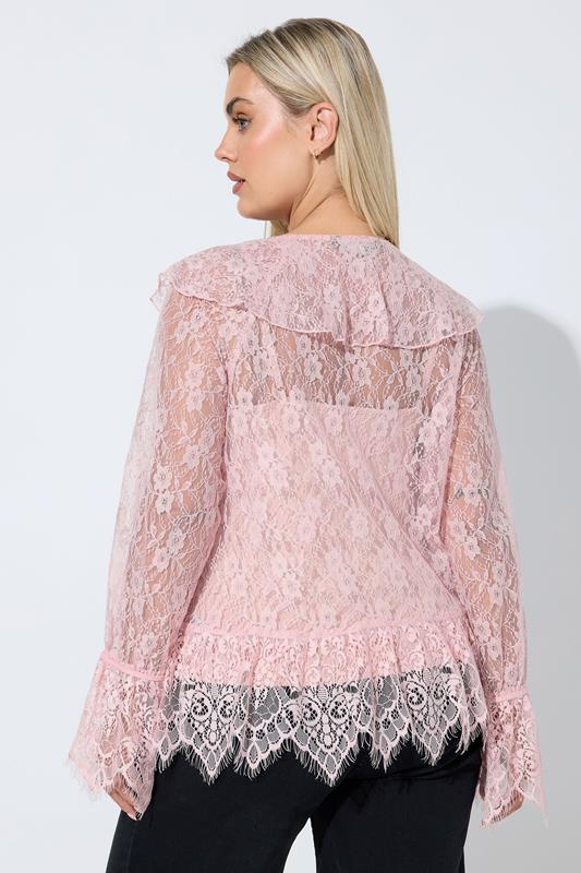 LIMITED COLLECTION Plus Size Pink Lace Frill Blouse | Yours Clothing 2