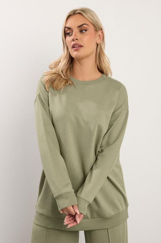 YOURS Plus Size Light Khaki Green Sweatshirt  | Yours Clothing 1