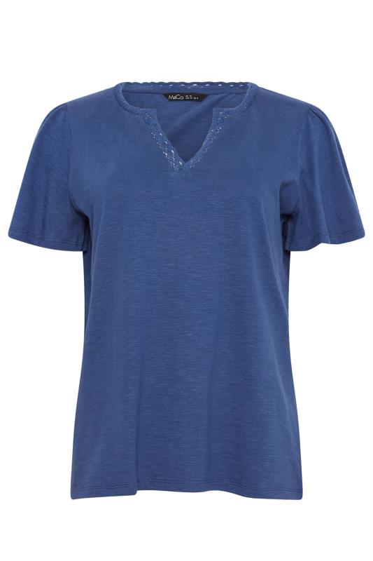 M&Co Navy Blue Lace Trim Short Sleeve V-Neck Cotton T-Shirt | M&Co 5