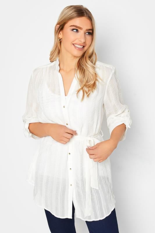 M&Co White Tie Waist Textured Tunic Shirt | M&Co  1