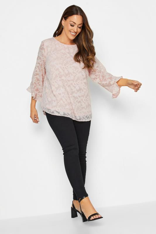 M&Co Pink Burnout Frill Sleeve Top | M&Co 2