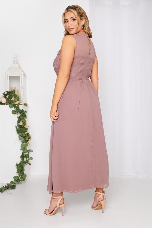 Plus Size YOURS LONDON Curve Pink Lace Front Chiffon Maxi Bridesmaid Dress | Yours Clothing  3