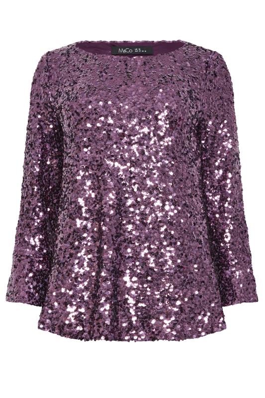 M&Co Purple Flute Sleeve Sequin Top | M&Co 8