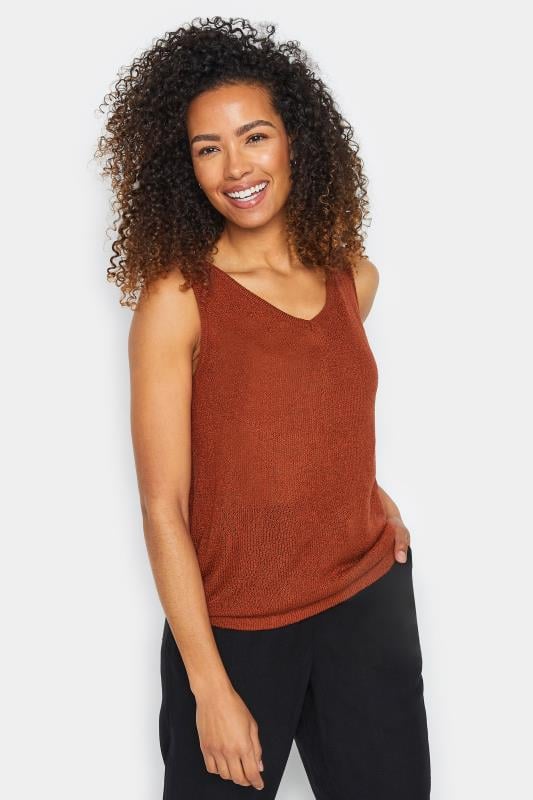 M&Co Rust Orange V-Neck Sleeveless Knitted Vest Top | M&Co 1