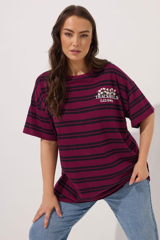 YOURS Plus Size Red Stripe Daisy Print T-Shirt | Yours Clothing 1