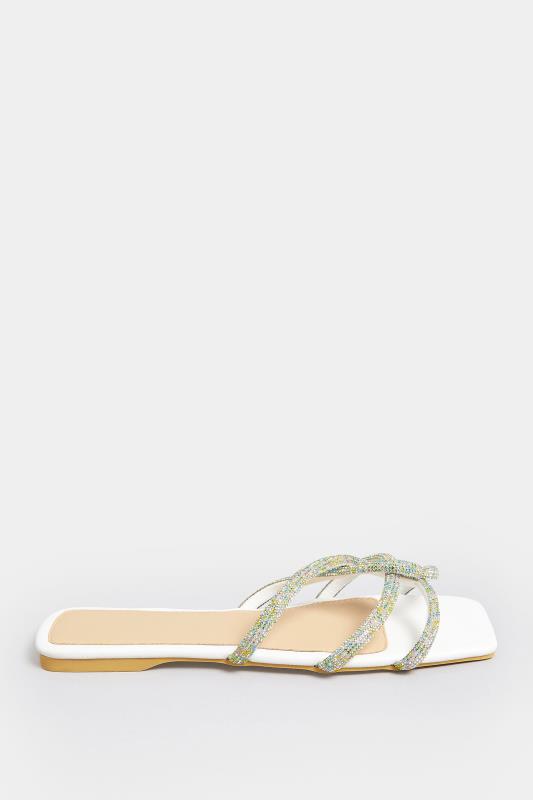 PixieGirl White Diamante Strap Mule Sandals In Standard Fit | PixieGirl 3