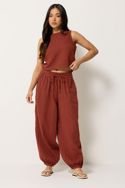  PixieGirl Petite Set Brick Red Cotton Cheesecloth Top & Balloon Trousers