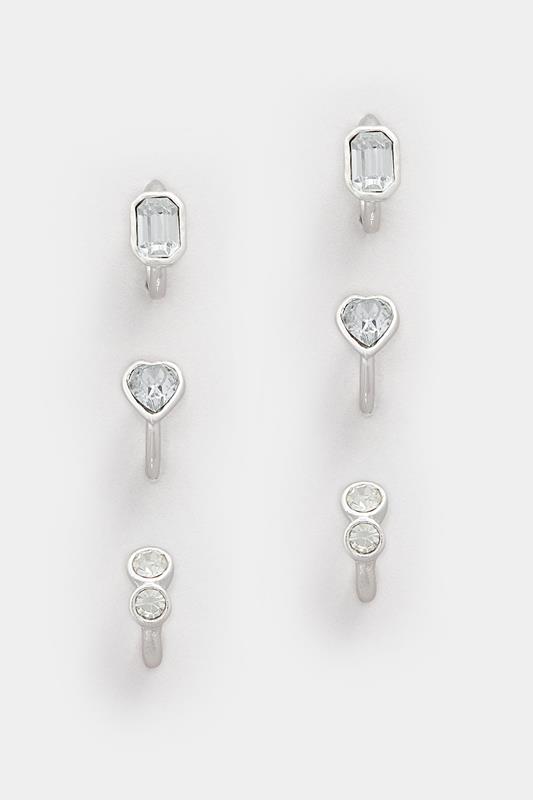 YOURSET 3 PACK Silver Tone Stone Hoop Earrings | Yours Clothing 1