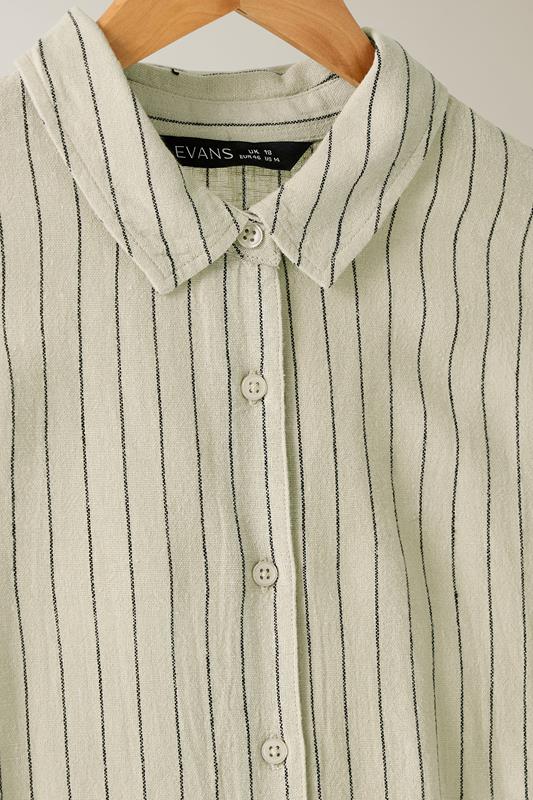 EVANS Plus Size Natural Brown Stripe Print Premium Linen Shirt | Evans 9