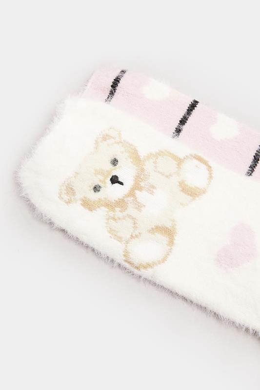 YOURSET 2 PACK Curve White & Pink Teddy Bear Fluffy Bed Socks | Yours Clothing 6