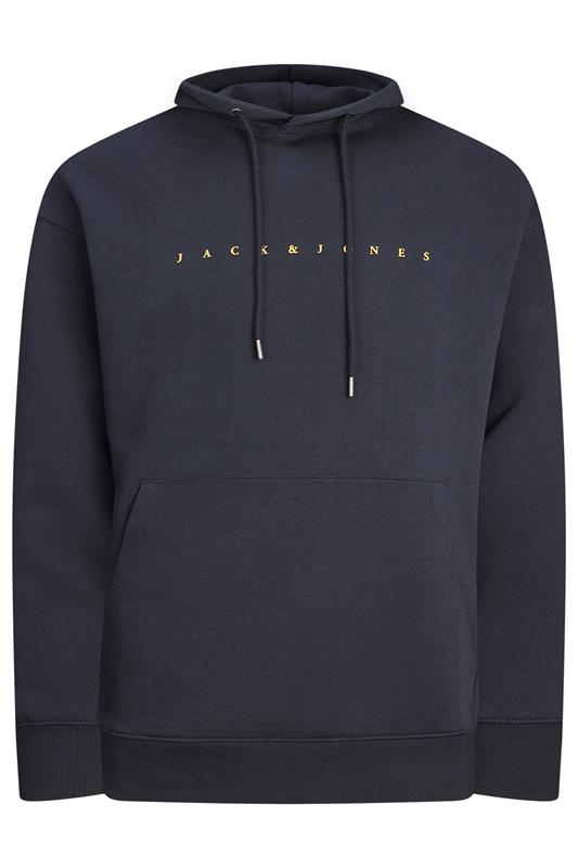 JACK & JONES Big & Tall Navy Blue Logo Hoodie | BadRhino 1