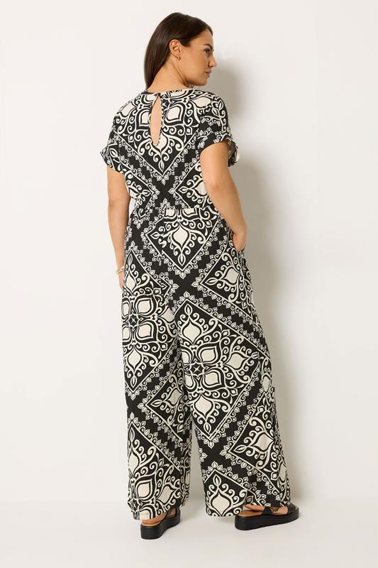 YOURS Plus Size Black & White Paisley Print Wide Leg Jumpsuit | Yours Clothing 2