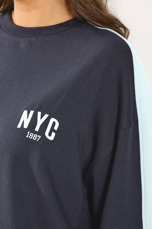 YOURS Plus Size Navy Blue 'NYC' Side Stripe Sweatshirt | Yours Clothing 6