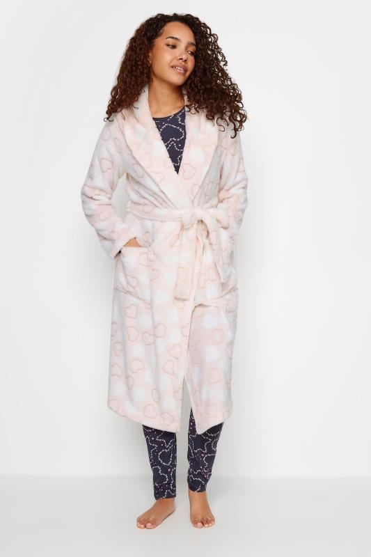 Women's  M&Co Pink Soft Touch Heart Print Hooded Dressing Gown