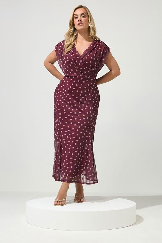  YOURS LONDON Curve Purple Polka Dot Godet Hem Wrap Dress