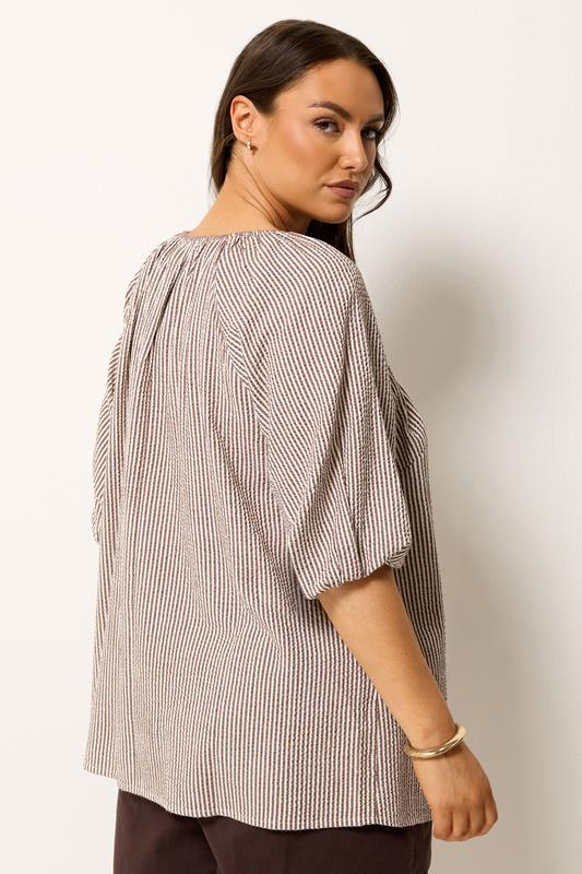 YOURS Plus Size Brown Stripe Tie Front Top | Yours Clothing 2