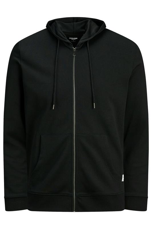JACK & JONES Big & Tall Black Plain Zip Through Hoodie | BadRhino 2