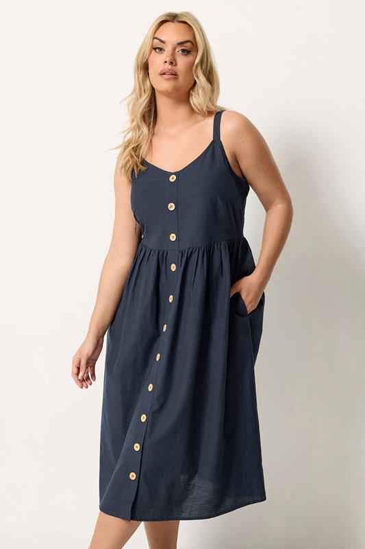 YOURS Curve Navy Blue Linen Sundress