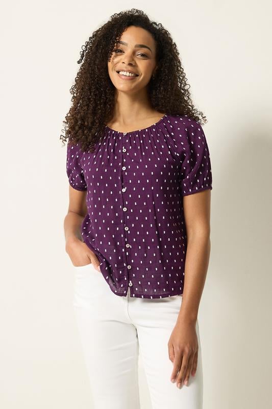  M&Co Berry Purple Dobby Short Sleeve Blouse