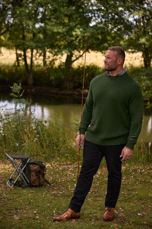 BadRhino Big & Tall Dark Green Cable Knit Mock Shirt Jumper