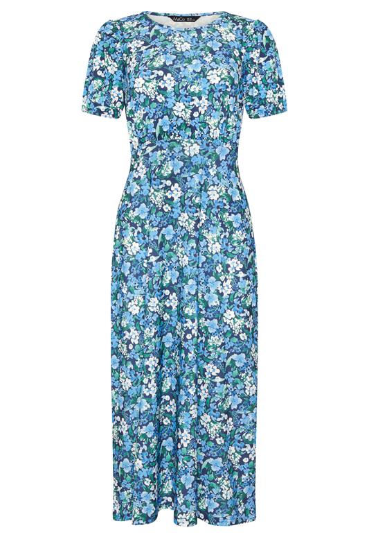  M&Co Blue Floral Short Sleeve Midi Dress