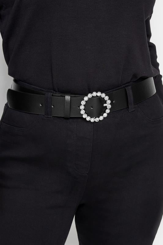 Plus Size  Yours Black Diamante Circle Buckle Belt