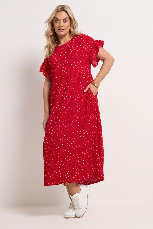 YOURS Curve Red Polka Dot Midaxi Dress