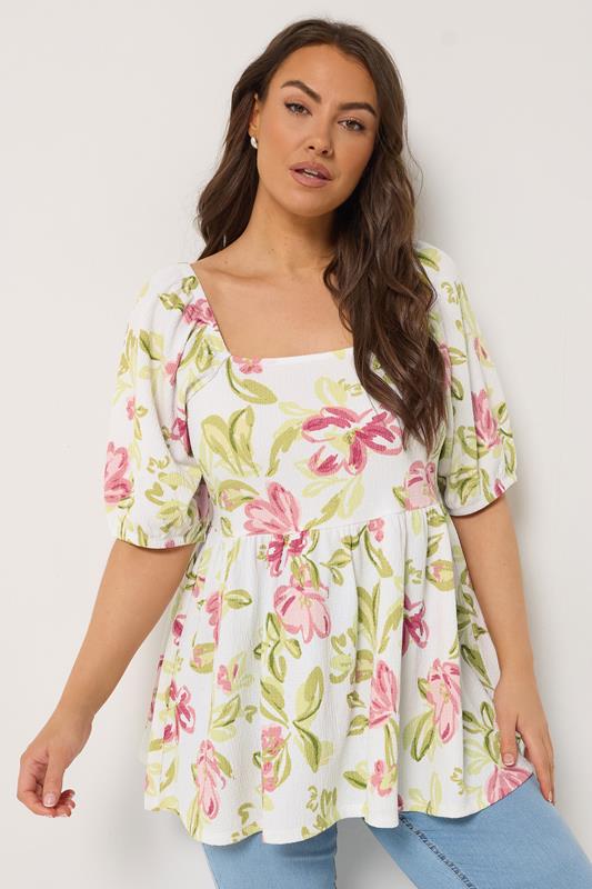 YOURS Plus Size White Floral Peplum Top | Yours Clothing 2