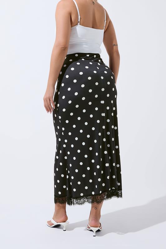 LIMITED COLLECTION Plus Size Black Polka Dot Lace Hem Skirt | Yours Clothing 2
