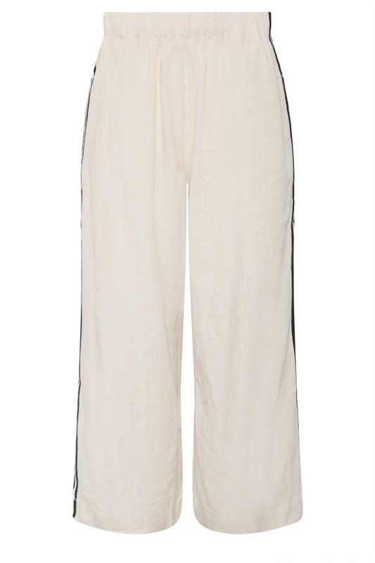PixieGirl Petite Women's Natural Brown Side Stripe Linen Trousers | PixieGirl 5