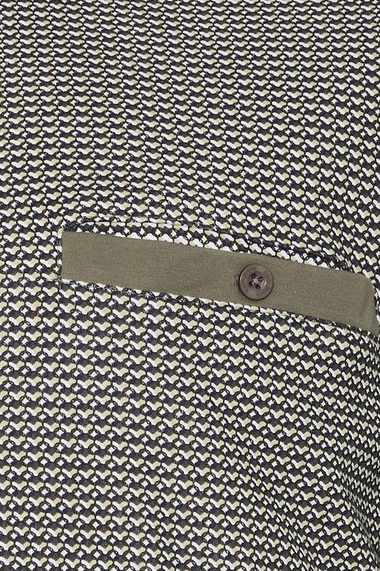 KAM Khaki Green Geometric Print Short Sleeve Polo Shirt | BadRhino 2
