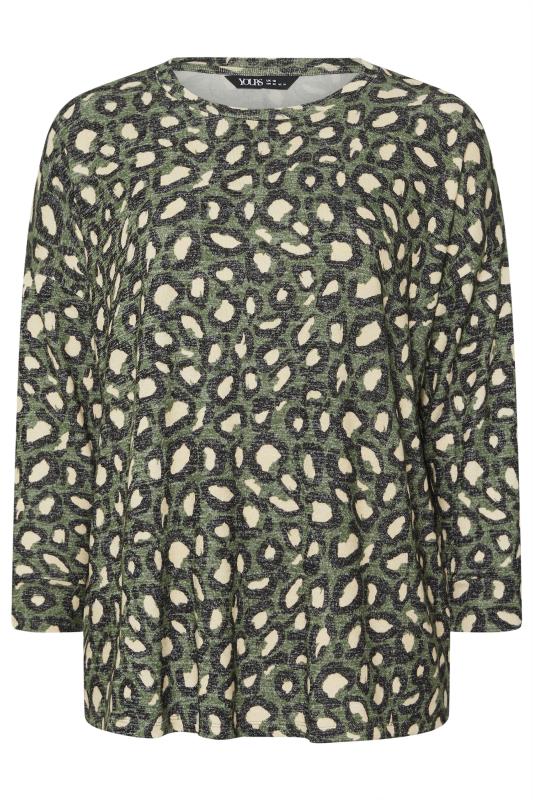 YOURS Plus Size Green Leopard Print Jumper | Yours Clothing 5