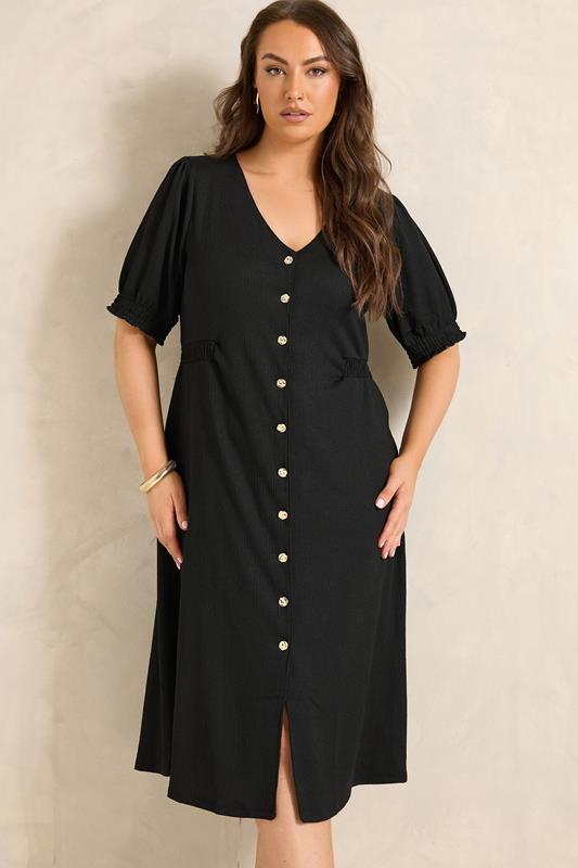 EVANS Curve Black Button Through Midi Dress