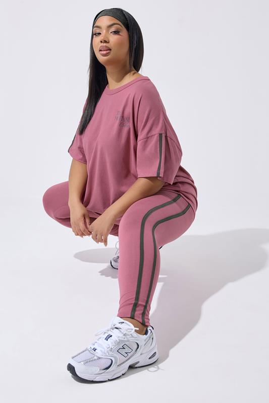 YOURS ACTIVE Curve Pink Side Stripe Leggings