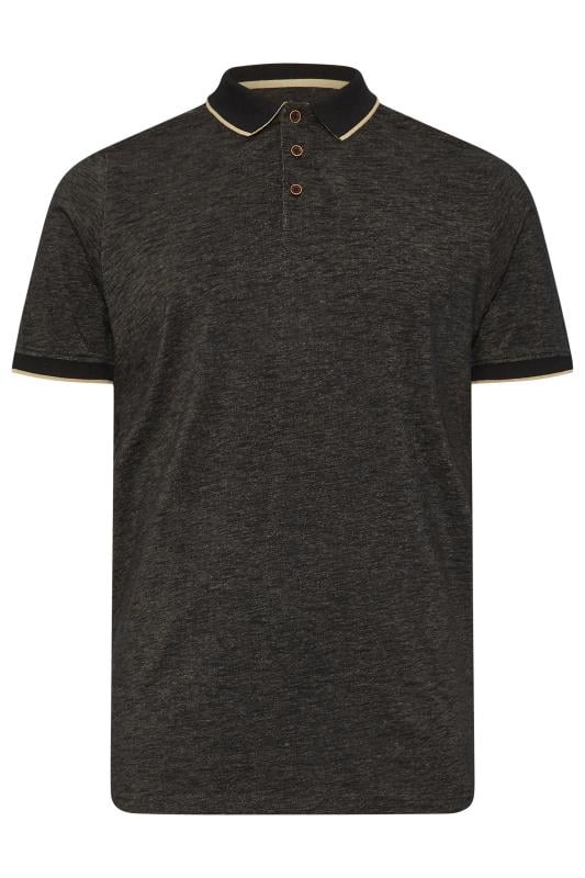 BadRhino Big & Tall Black Textured Tipped Polo Shirt | BadRhino 6