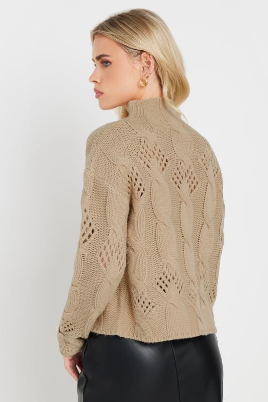 PixieGirl Petite Women's Beige Brown Cable Knit High Neck Jumper | PixieGirl 2