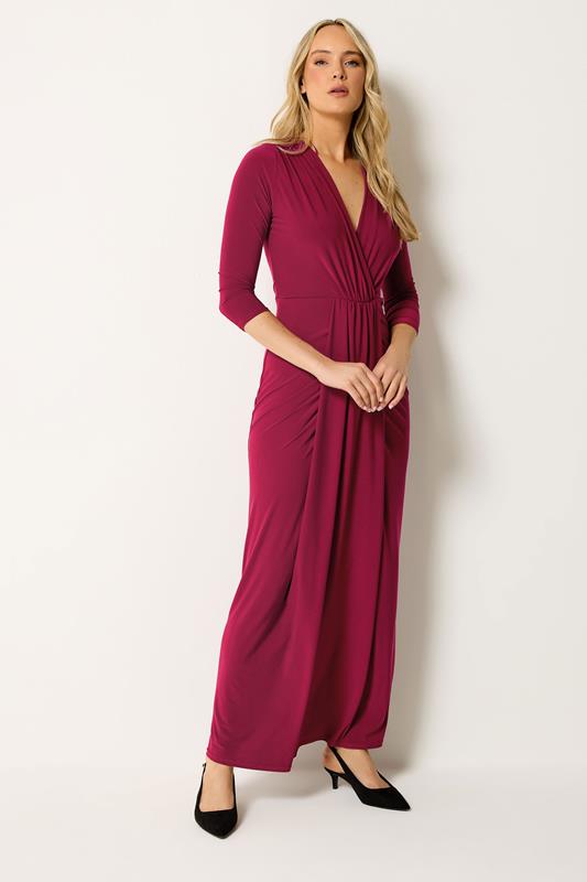 LTS Tall Women's Berry Red Drape Wrap Maxi Dress | Long Tall Sally 1
