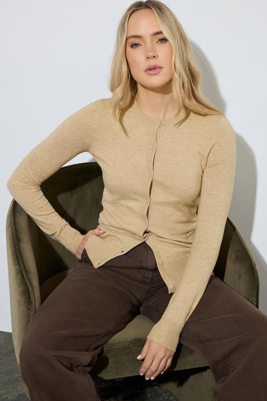 LTS Tall Neutral Brown Crew Neck Button Cardigan | Long Tall Sally 1