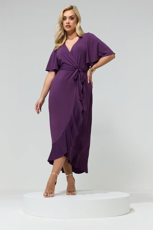 YOURS LONDON Curve Purple Short Sleeve Ruffle Wrap Maxi Dress