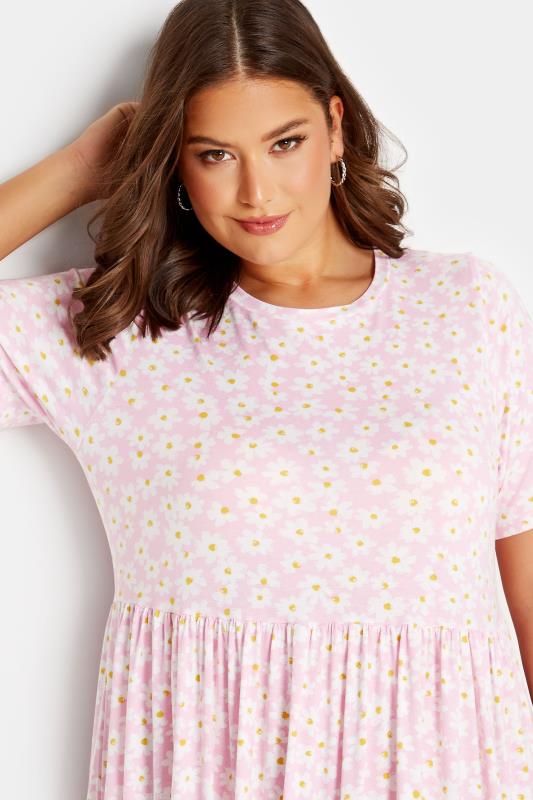 YOURS Curve Plus Size Light Pink Daisy Print Smock Dress 4