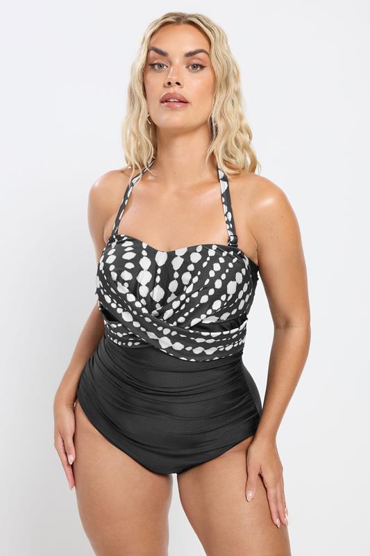 YOURS Plus Size Black Crossover Spot Print Swimsuit | Yours Clothing 4
