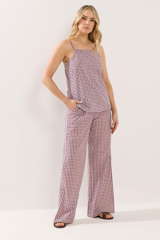  LTS Tall  Set Burgundy Red Gingham Cotton Vest Top & Trousers