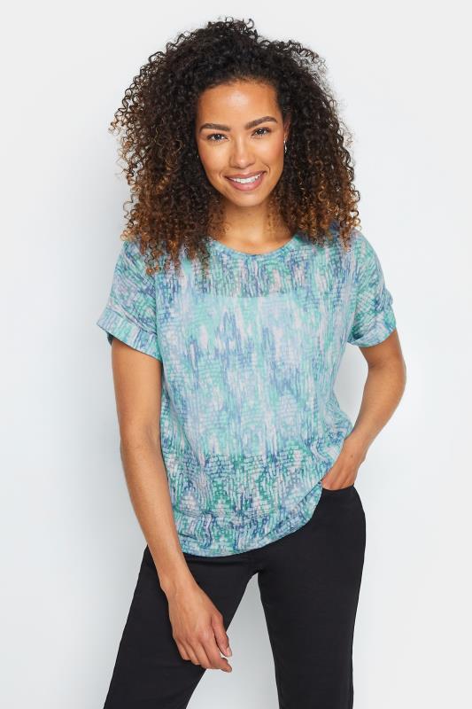 Women's  M&Co Blue Aztec Print Short Sleeve Top
