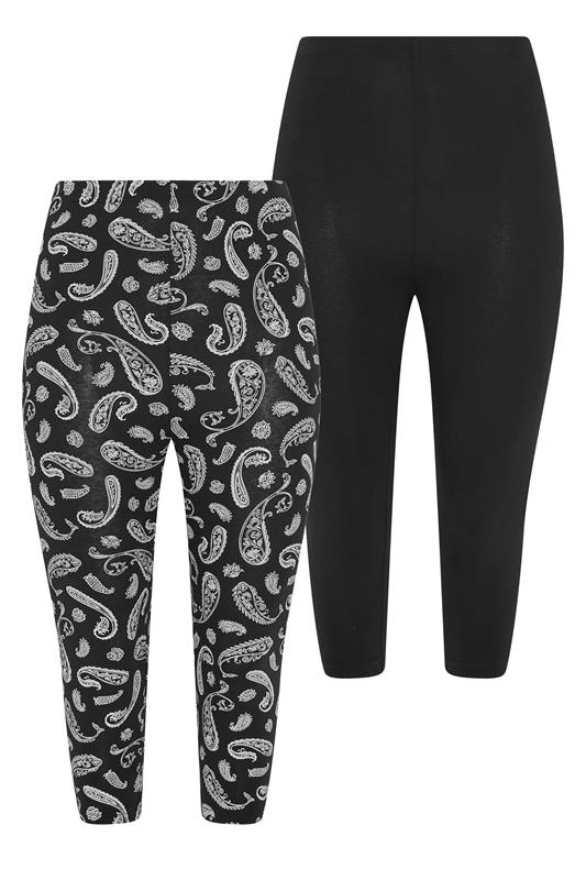 YOURS 2 PACK Plus Size Black Paisley Print Cropped Leggings | Yours Clothing 8