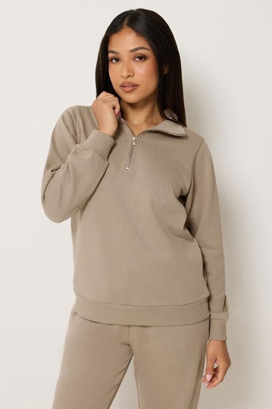 M&Co Petite Mocha Brown Quarter Zip Sweatshirt | M&Co 1