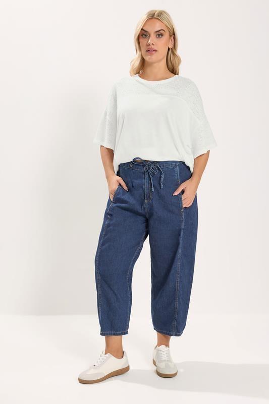 YOURS Curve Mid Blue Crop Barrel Jeans